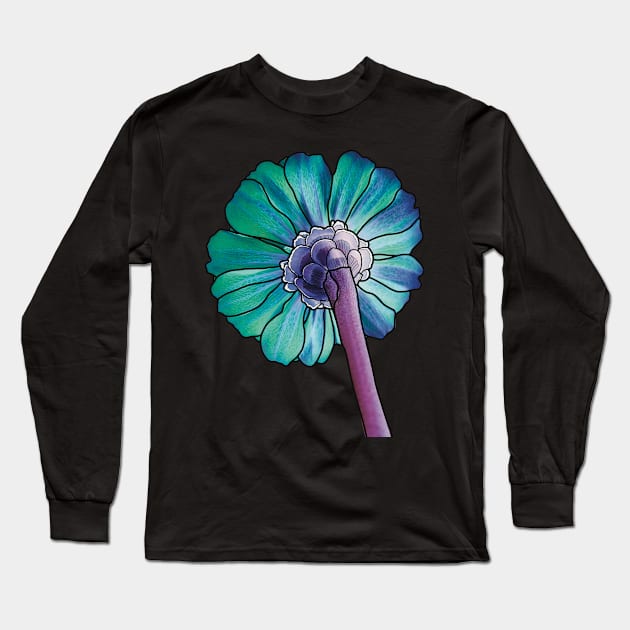 Pretty Blue Raspberries Flower Petals , Digitally Manipulated Blue and Purple Floral Photograph Long Sleeve T-Shirt by cherdoodles